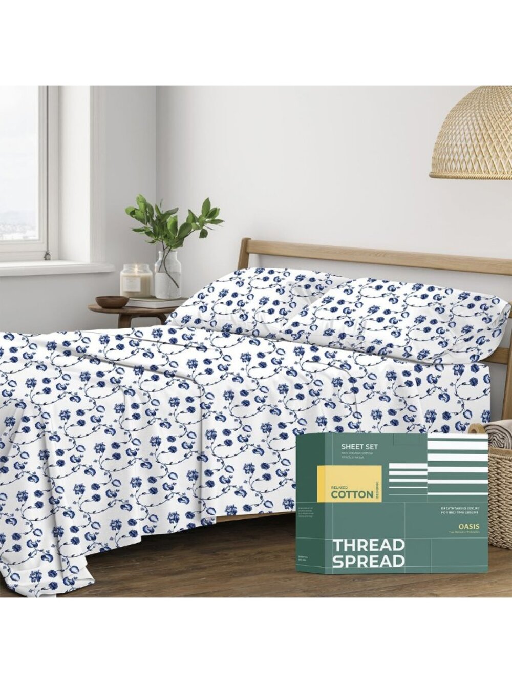 Organic Cotton California King Sheets Set - Soft, Cooling Percale, 4PC Floral